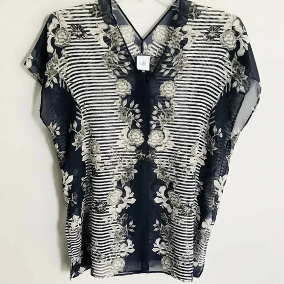 CAbi 5024 Women’s yacht navy white sheer top - Picture 3 of 5